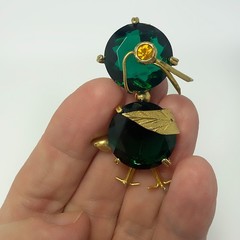 VINTAGE European Duck Bird Brooch Trombone Clasp Green Stone Egg in a Nest Tail