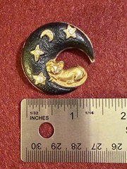Cat in Crescent Moon Vintage Pin Brooch No Brand