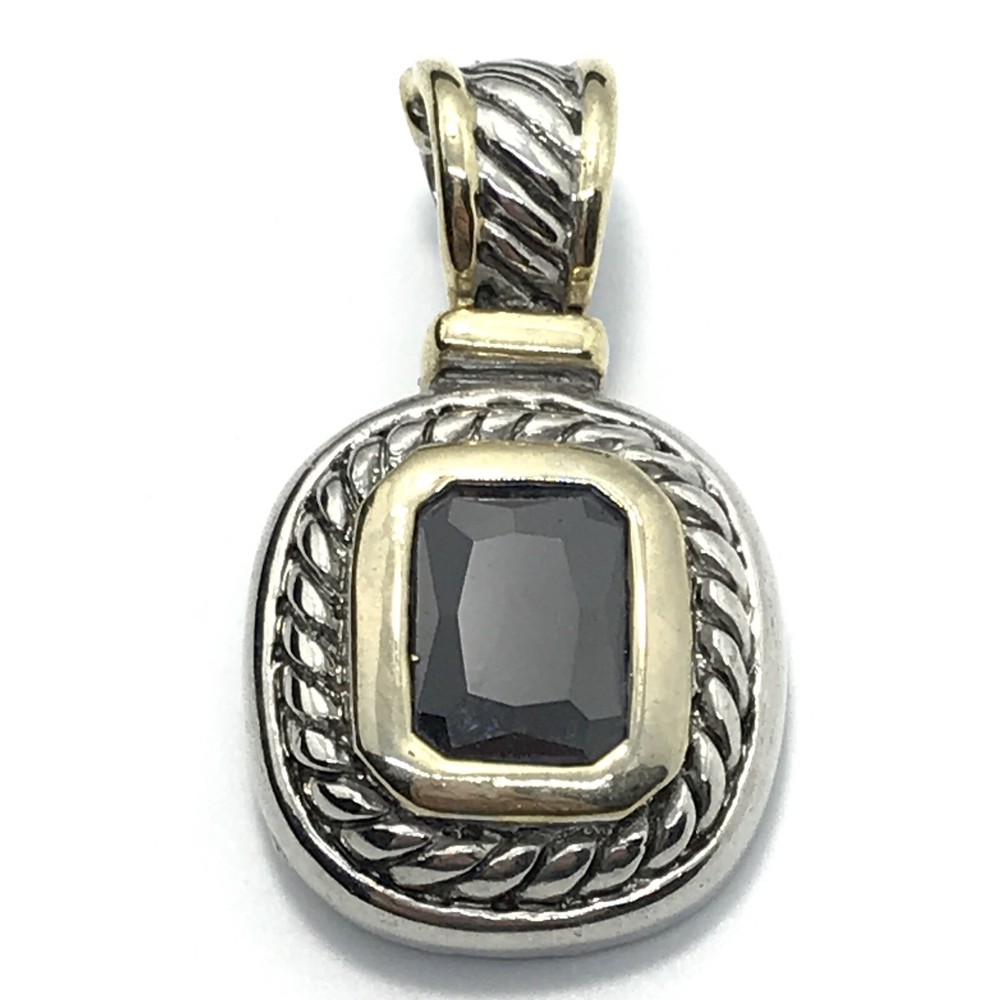 Vintage Twisted Cable Renaissance 2-Tone Black Onyx Cubic Zirconia Pendant