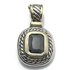 Vintage Twisted Cable Renaissance 2-Tone Black Onyx Cubic Zirconia Pendant