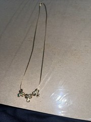 Vintage Avon Birthstone Love Charm Necklace. Green , White And Red . Gold Tone