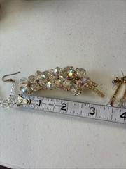 Vintage JULIANA D&E Clear AB Bead Gold Tone Cha Cha Leaf Pin Brooch + 2 Earrings