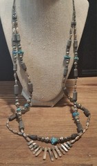 Vintage Southwestern Style Multi Strand Necklace MOP Fringe Turquoise Howlite…