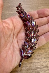 Large Vintage Signed Regency Brooch Purple Stones Leaf Feather Gorgeous!
