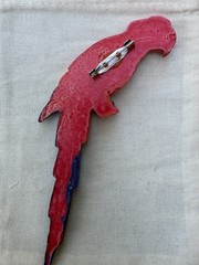 Vintage 1940s-1950s Celluloid Parrot Brooch • Large Colorful Painted Bird Pin