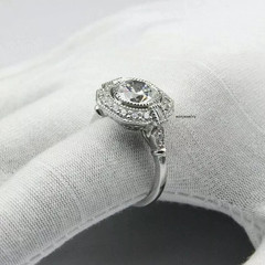 Art Deco Vintage 2Ct Round Cut Lab Created Diamond 14K Gold Over Christmas Ring