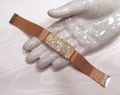 Retro Brilliant Pave Crystals Golden Mesh Band Bracelet SS LN S48