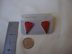 VINTAGE 1970s SAMUEL HUANG SIGNED CLOISONNE RETRO ABSTRACT BLACK & RED EARRINGS