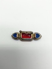 Vintage 1980s Deco red and blue faceted glass Brooch Pin!!Y1