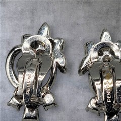 Vintage Pennino Sparkling Ice Bow & Flowers Clip On Earrings Rhodium Plated