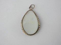 Vintage Hand Painted Porcelain Bird Pendant Teardrop Silver Tone Frame Art Deco