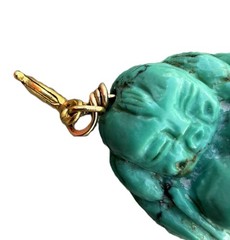 Vintage Semi Precious Turquoise Carved Buddha Budai Charm Pendant Hear No Evil