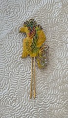 Vintage bird LG Lind Gal / enamel on metal brooch