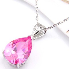 Gorgeous Xmas Gift Teardrop Sweet Pink Topaz Gems Solid Silver Necklace Pendants