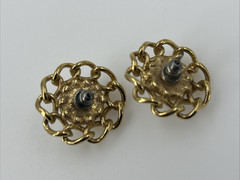 Vintage Faux Pearl Gold Tone Chain link Halo Pierced Earrings