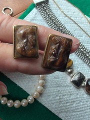 Lot Of Misc. Vintage Jewelry,Cross,Tiger Eye Cufflinks, Bracelets…
