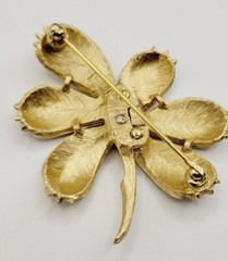 Vintage Crown Trifari Brooch Gold Tone Enamel Flower 2.25 in
