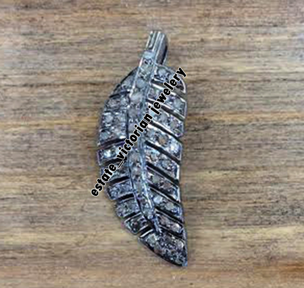 1.35ctw Genuine Old Mine Rose Cut Diamond Silver Vintage Feather Pendant Jewelry