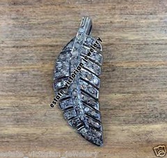 1.35ctw Genuine Old Mine Rose Cut Diamond Silver Vintage Feather Pendant Jewelry