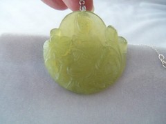 925 Sterling Silver Findings Hand Carved Jade Buddha Pendant Necklace