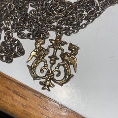Vintage Victorian Revival Griffin Pendant Dbl Necklace Gothic Heraldic Gold Tone