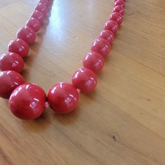Vintage Coral Red Graduated Glass Bead Necklace Knotted 23in 75g