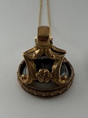 Antique Victorian Watch Fob Seal Charm Blue Bulls Eye Agate Pendant Necklace 18”