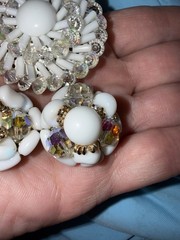 Vintage signed “West Germany” Demi-parure 1950s milk glass starburst set
