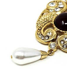 Vintage Signed Jeff Lieb Brooch Purple Cabochon Rhinestone Faux Pearl