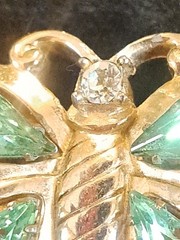 Vintage Barclay Silver Tone Uranium Stones Butterfly Brooch