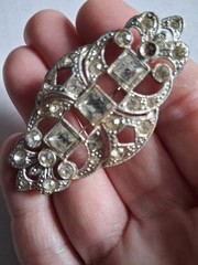 Antique glamorous silver-tone Art Deco brooch pin rhinestone accents C clasp