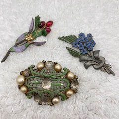 Vintage Pot Metal Brooch Lot of 3 Large Pins Repair Repurpose Restore AS IS