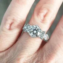 Antique Art Deco Round Cut Lab Created Diamond Womens Engagement 925 Silver Ring
