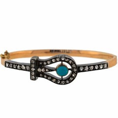 Amazing 1.91ct Rose Cut Diamond Turquoise Silver Vintage Bangle Bracelet Jewelry