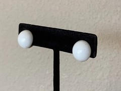 Vintage White Painted Metal Small Stud Button Earrings – Clip On