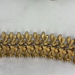 Vintage Signed Francois Brushed Gold Tone Leaf Design Wide Bracelet Safety Chain