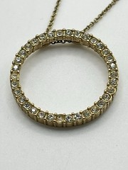 Vintage Gold Tone Open Circle Pendant Necklace Rhinestone Slide Chain 1980s