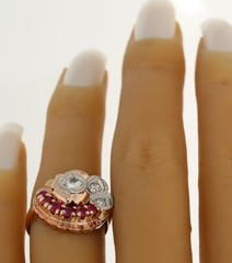 Antique Deco Diamond Ruby Ring .63CT 14K Rose Gold Size 5.5