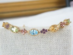 Zales 18K Gold on Sterling Silver 925 Multi Gemstone Tennis Bracelet Fits 7.5″