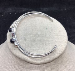 Vintage Silver Tone Costume Black Yellow & Clear Stone Cuff Bracelet 7″ F595