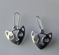 Vintage Sterling Silver Modernist Cat Earrings