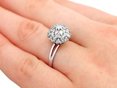 Vintage 1950s 1.07 Ct Diamond and 18k White Gold Cluster Ring Art Deco Style