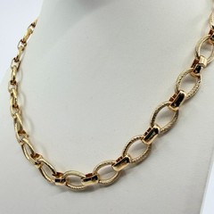 Vintage Gold Tone Textured Oval Link Collar Necklace Retro Adjustable Extender