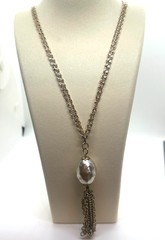 Vintage Faux Baroque Pearl Pendant Necklace Gold Tone Opera Length