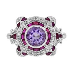 2.4Ct Art Deco Style Lab Created Diamond Amethyst Wedding Ring 14K White Gold FN
