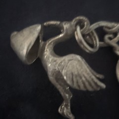 Vintage Sterling Silver Adult Link Charm Bracelet Stork Baby Heart 7.75″