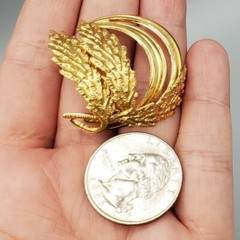 German 18K GF Sculpted Leaf Open Ring Brooch