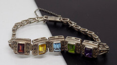 925 Sterling Silver Gemstone Amethyst Peridot Topaz Citrine Marcasite Bracelet