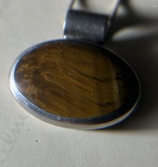 Vintage Sterling Silver and Orange Tiger Eye Cabochon Pendant Necklace 16in 14gr