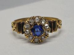 Antique Victorian 18k Gold Synthetic Sapphire Old Rose Cut Diamond Size7.5